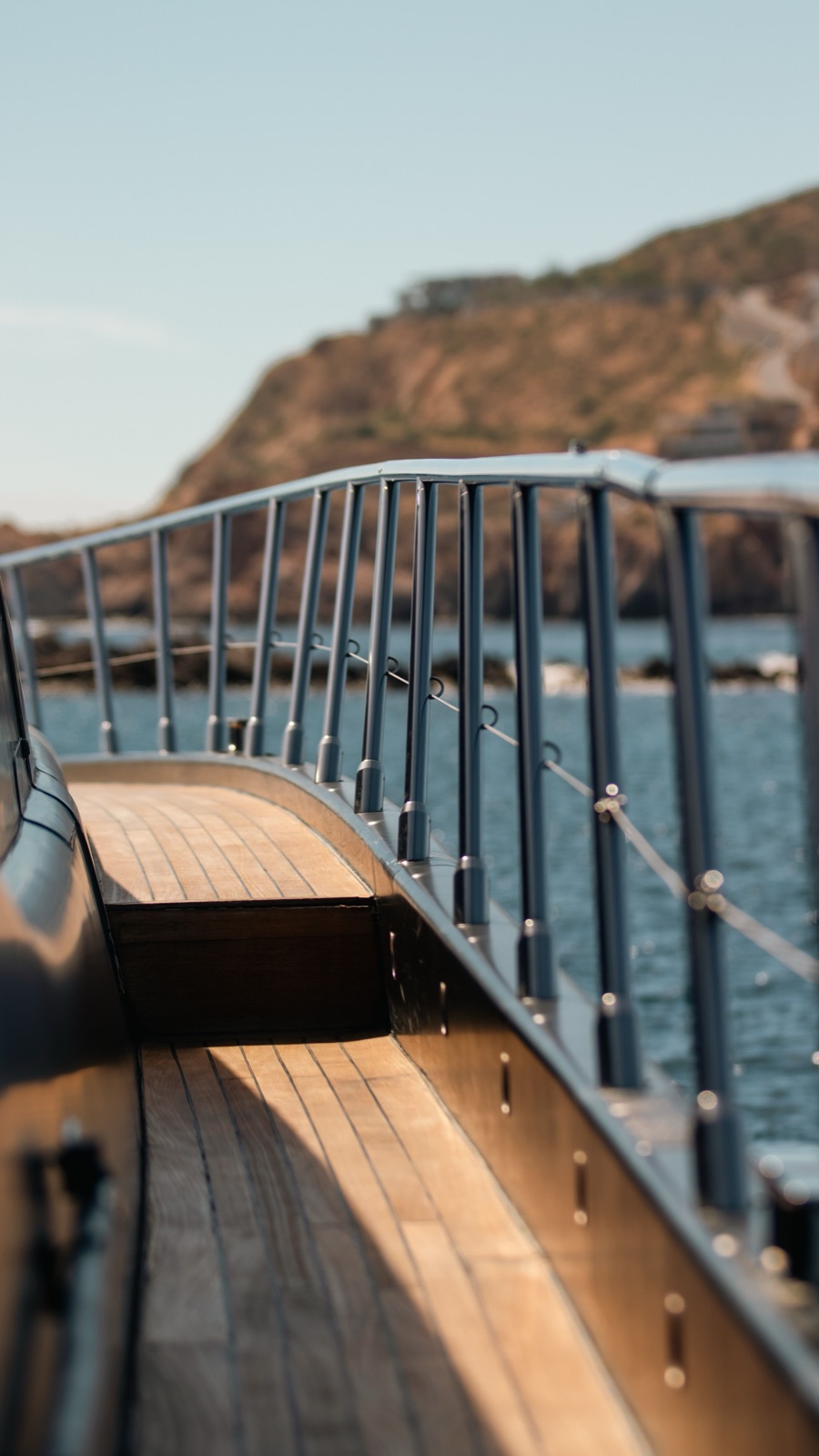 Teak deck of a superyacht off the French Riviera