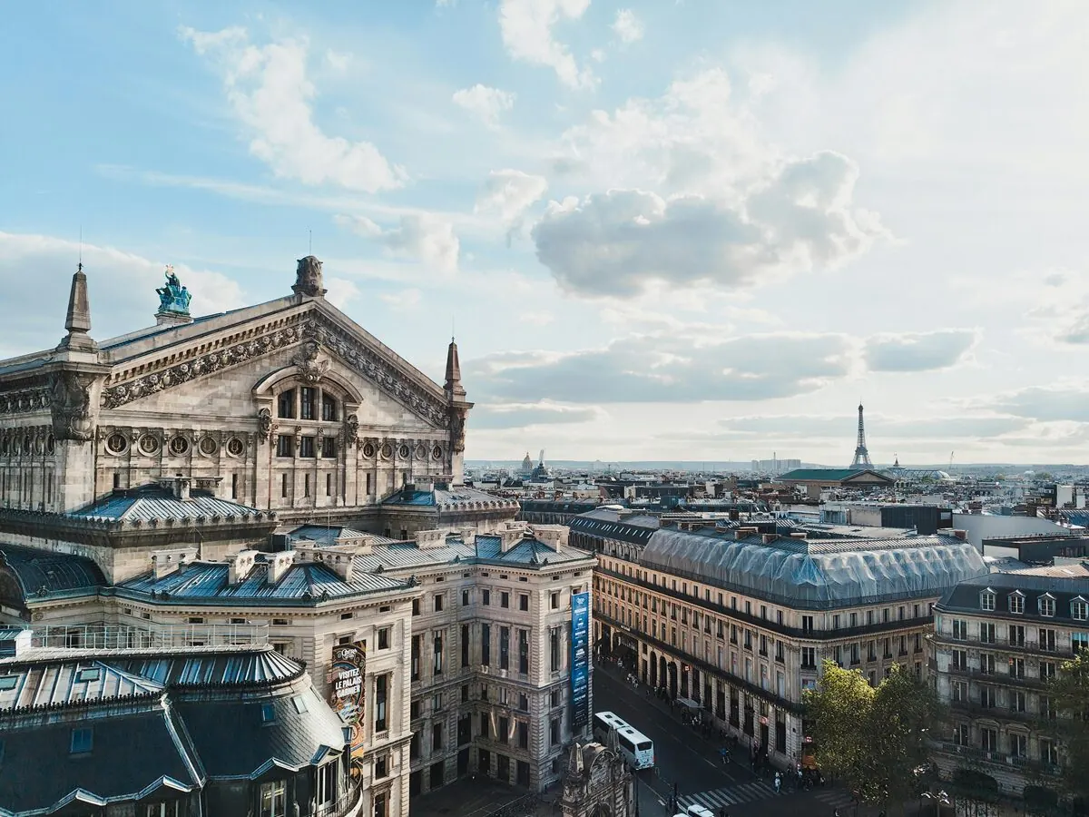 Paris Opera Garnier with Eiffel Tower