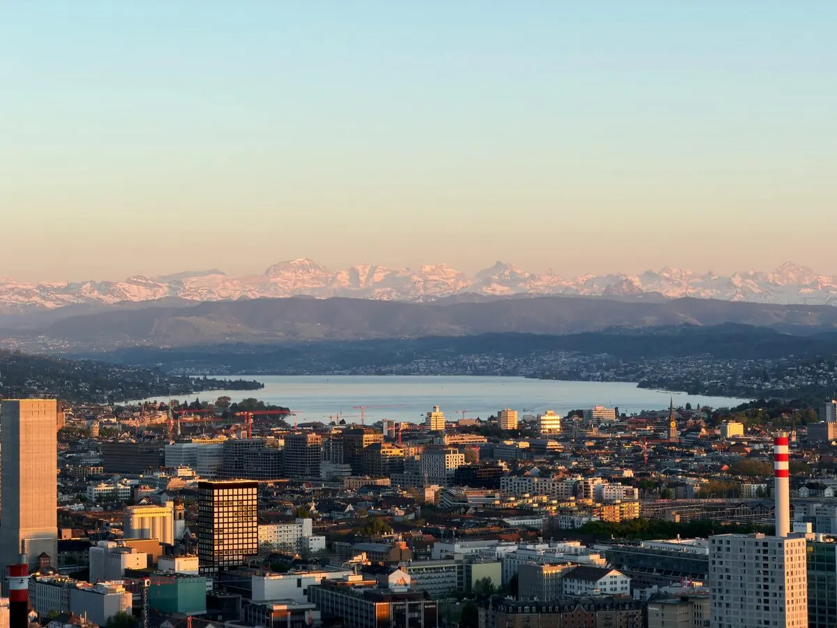 Zurich skyline with Alps